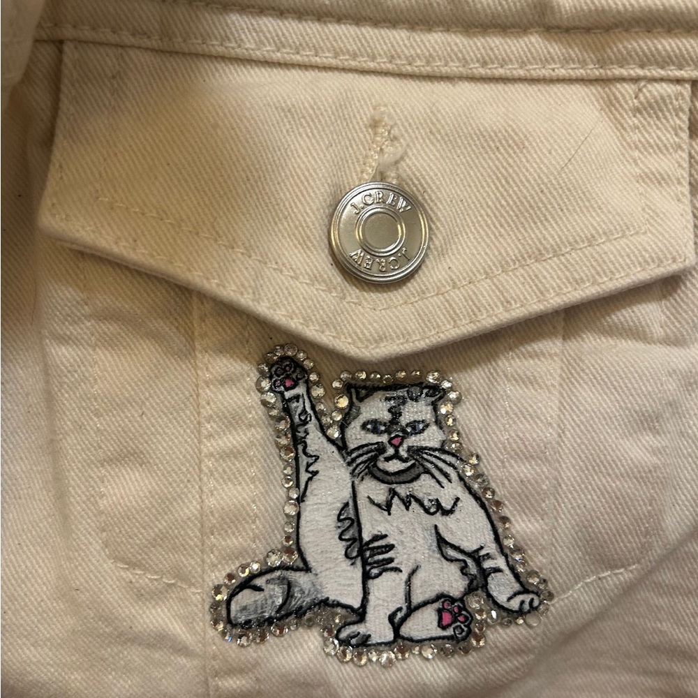 Bejeweled Taylor Swift Hand Painted Denim Jacket | Size S | White/Multi - Picture 4 of 6